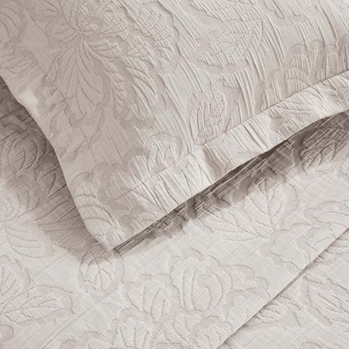 Superior 3 Piece Cotton Bedspread Set, Home Bed Decor, Decorative Bed Spread, 2 Pillow Shams, Medium Weight Blanket, Matelasse Coverlet, Bedding Essentials, Hibiscus Collection, Queen, Blush