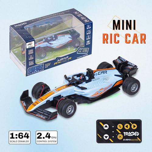 Image of Formula RC Racing Car for Kids Age 6+ Years 1:64 Scale | Mini Rechargeable Remote Control Sports Car with APP Control, LED Lights, 3 Speed Modes & Type-C Charging | Formula Racer Toy Car