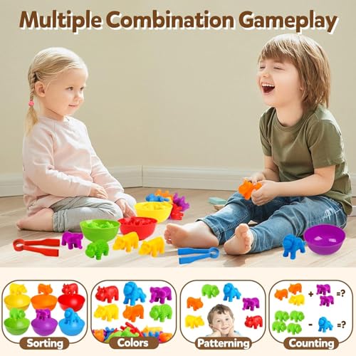 Image of BeFunky Counting Toys Matching Game with Sorting Bowls, Color Classification and Sensory Montessori Educational Learning Toys Set Gift for Toddlers Preschool Aged 3+ Years Old Boys Girls (Zoo)