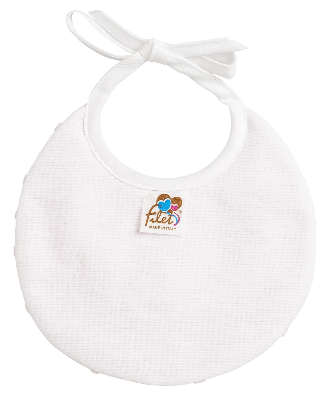 Bavaglino Tondo Neonato Morbido Tessuto Pois Effetto 3D Tela Aida Ricamare Chiusura Laccetti Rosa Made in Italy