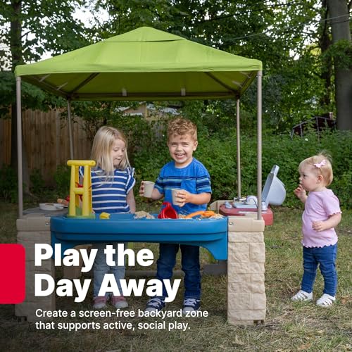 Image of Step2 All Around Playtime Patio with Canopy Playset - Shaded Outdoor Playhouse for Kids with Realistic, Interactive Features, Room for Multiple Toddlers to Play - Dimensions: 60 inch H x 47.5 inch W x 47.5 inch D