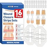 AZEN 16 Pack Wound Closure Strips, 4 Types Butterfly Bandages, Emergency Laceration Closure Kit, Repair Wounds Without Stitches, Quick Clot Zip Stitch Wound Closures Device