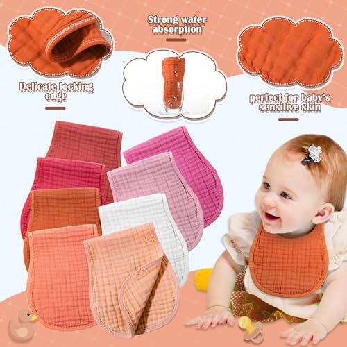 Image of Frienda 8 Pack Muslin Burp Cloths for Baby Large 20 x 10 Inch Cotton Burp Rags for Spit up Drool Absorbent Soft Multicolor Wash Cloths Diapers for Newborn Girl Boy Essential Shower Gift(Sweet Color)