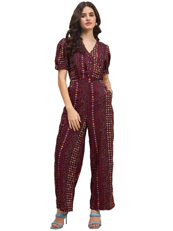 Short Sleeve Full Leg Printed Jumpsuit - Women's Stylish Jumpsuit-picture-52