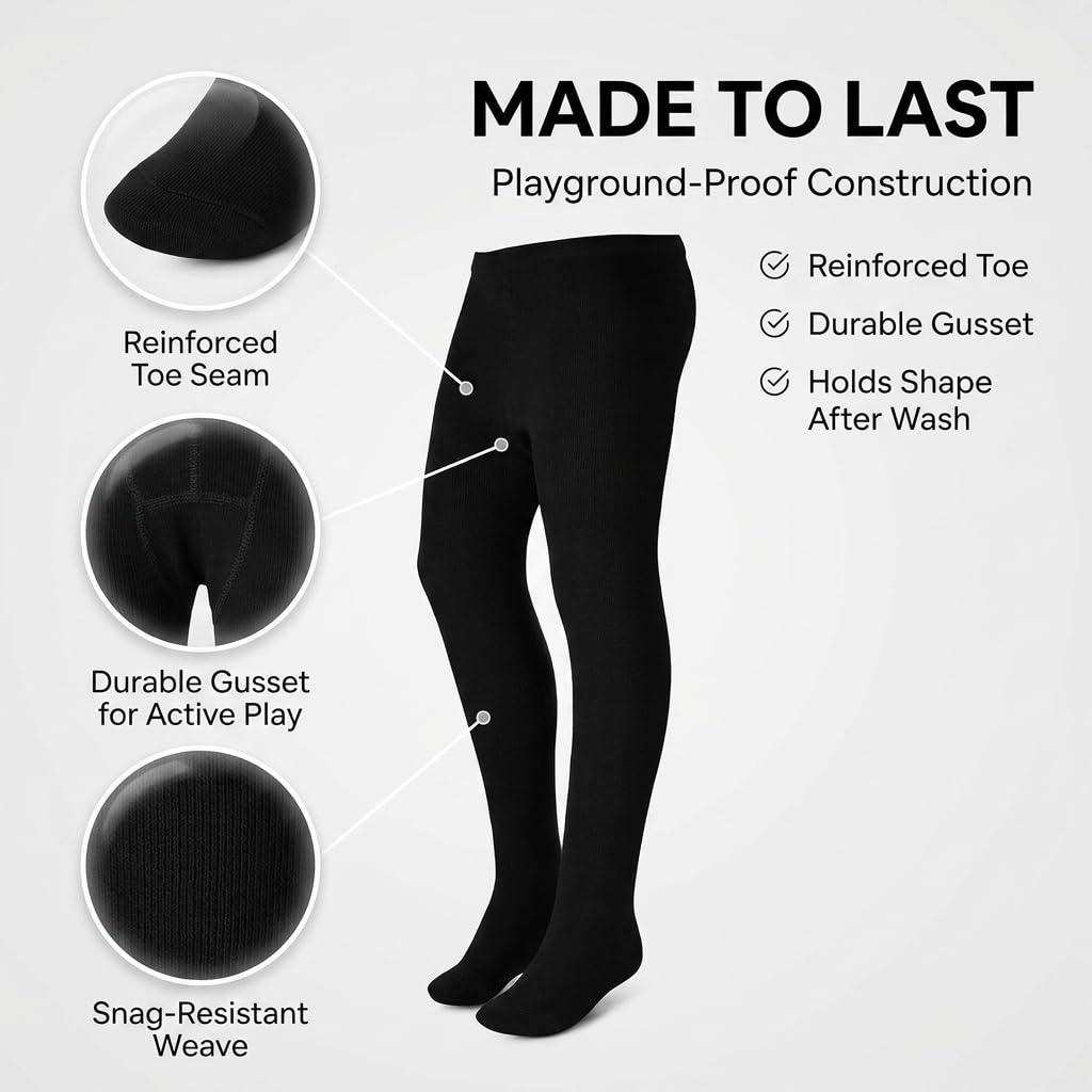 Basic Mädchen-Strumpfhose, bequeme, weiche, flache Strumpfhose aus atmungsaktiver Baumwolle, ideal für Uniform oder den Alltag