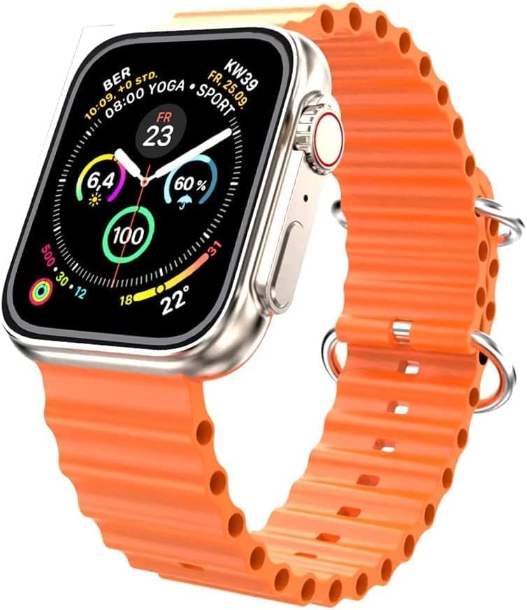 Ultra S8 Smartwatch with Heart Rate Monitor | Bluetooth Calling | WiFi | Voice Assisstant | Alarm Bell| Sports Mode Activity Tracker Smartwatch for Men, Women (Orange) with One Black Strap