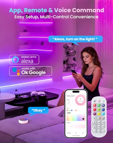 Image of Shine Decor Smart LED RGB Neon Rope Lights AC 120V, ETL Expandable Color Changing Dimmable with Remote Compatible with Alexa, Google Assistant, Cold-Resistant & IP65 Waterproof, 8x16 mm, 131.2FT