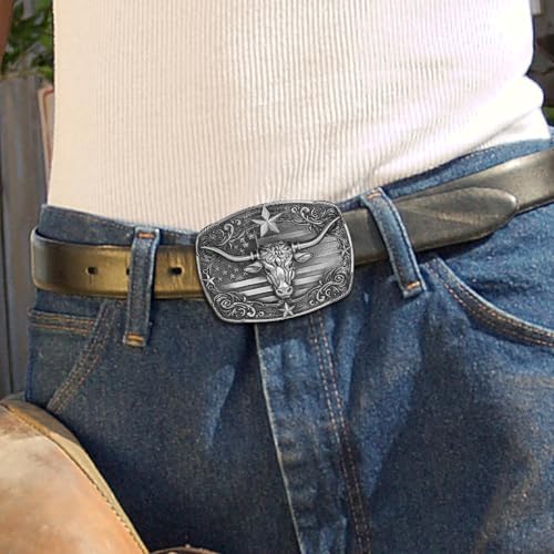 Image of Cowboy Belt Buckle for Men Western Cowgirl Rodeo Longhorn Bull Belt Buckles
