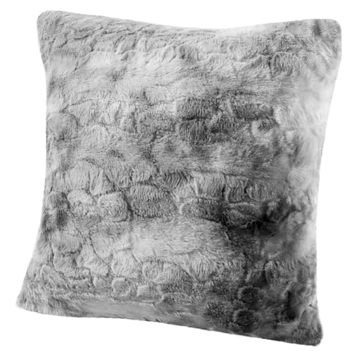 Housse de coussin Delindo Lifestyle Kingston, en fausse fourrure douce et moelleuse, grise, 50 x 50 cm