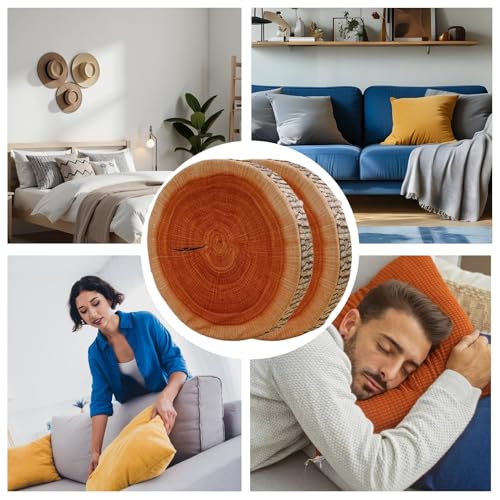 Log Pillow - Wood Round Throw Pillows,Realistic Cushion Decor Natural 2 Piece for Living Room Bedroom Tent Hotel Camping Home Experience – Image 5