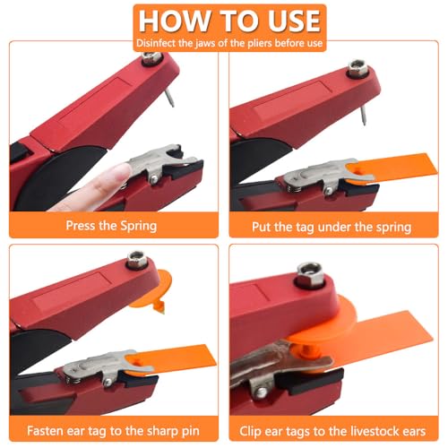 WMYCONGCONG 300 Pcs Kunststoff Vieh Ohr Tag Animal Tag Blau Gelb Orange Grün und 1 Pcs Ohrmarke Applikator für Ziege Schaf Pig