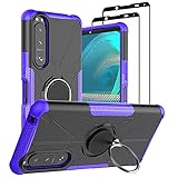 GMUJIAO Cover pour Sony Xperia 5 III,Housse de Protection Double Couche Antichoc,Coque de Téléphone 2 en 1 TPU + PC avec 2 Protecteurs D'écran en Verre Trempé Résistant aux Rayures  Mauve