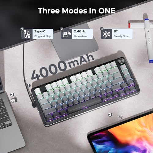 Image of Redragon K681SP Wireless Mechanical Keyboard, Gasket Mounted RGB Gaming Keyboard with Volume Knob, Side Printed Keycaps, Pre-Lubed Linear Switches, 81 Keys 75％ Tri-Mode Hot Swappable for PC /Xbox /Ps4 /5