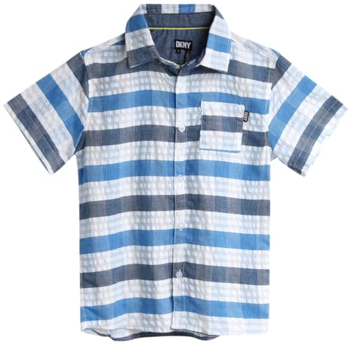 Image of DKNY Boys' Shorts Set - 2 Piece Short Sleeve Collared Button Down Shirt and Stretch Denim Shorts for Boys (Sizes: 8-12)