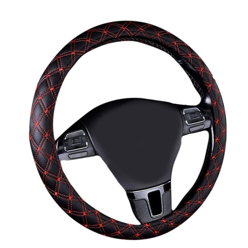 Capa para Volante Automotivo em Couro com Costura Matelassê Preta com Vermelho 38 cm Jonscart
