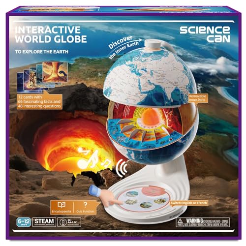 Science Can Openable Globe for Kids, 8 Inch Interactive World Globe Talking Model with Knowledge & Quiz Mode, Bilingual Stem Toys for Kids, Birthday Christmas Gift for 6-12 Year Old Boys & Girls