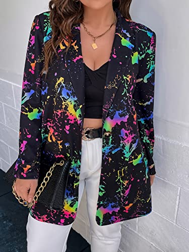 WDIRARA Women's Plus Size Allover Print Lapel Long Sleeve Button Front Jacket Blazer4