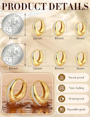 SAILIMUE 3 Pairs 14K Gold Plated Chunky Hoop Earrings for Women Trendy - image 6