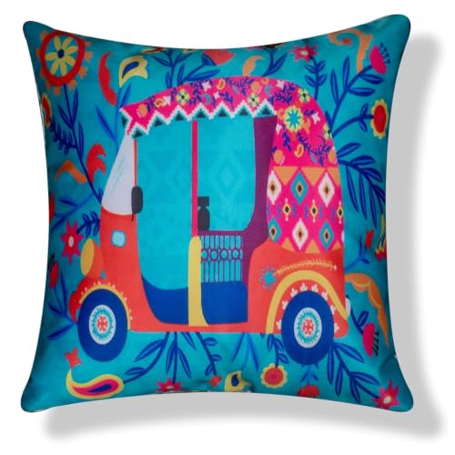 Image of Decorative Satin Sofa Cushion Covers Set of 5, 16 x 16 Inches, Multicolor Floral Printed Pillow Covers for Living Room, Bedroom, Couch & Sofa, Soft Glossy Fabric, Zipper Closure