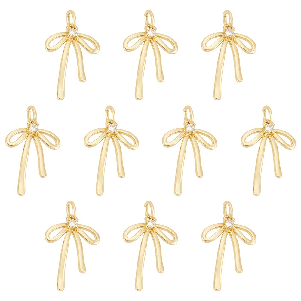 UNICRAFTALE 10Pcs 18K Gold Plated Bowknot Charms Earring Charms Bowknot Pendants with Rhinestone Brass Bow Pendants Necklace Charm Jewelry Pendant for Summer Bracelet Earrings Wedding