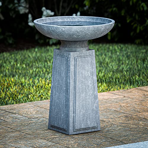 Kenroy Home 51050Con Pedestal Outdoor Bird Bath With Gray Finish, Classic Style, 21.5" Height, 16" Width, 16" Depth #TOP2