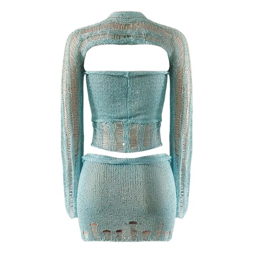 Beach Match Lounge Swimsuits Sets for Women Sequin Sexy Eyelet Hawaiian Crochet Skirts Swimsuits Cover Up Sets Womens 20253