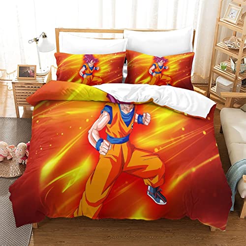 Dragon Ball Goku Conjunto De Cubierta De Edredón 3D Impreso SET DE CUBIERTA DE DUVETA Cierre De La Cremallera Superfine Fiber Bedspread Beded Bed Bedding Bedding, Adecuado Para Niños Y Niños Pequeños