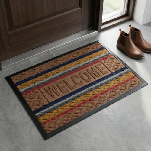 Image of DecorTwist PVC Door Mat 60x40 cm | Heavy Duty Indoor Outdoor Entrance Mat | Anti-Slip Rubber Back | Waterproof Dust & Dirt (Style 2 [ Dark Coffee /Chocolate Pattern ], PVC Door Mat 60*40 cm, Pack of 2)