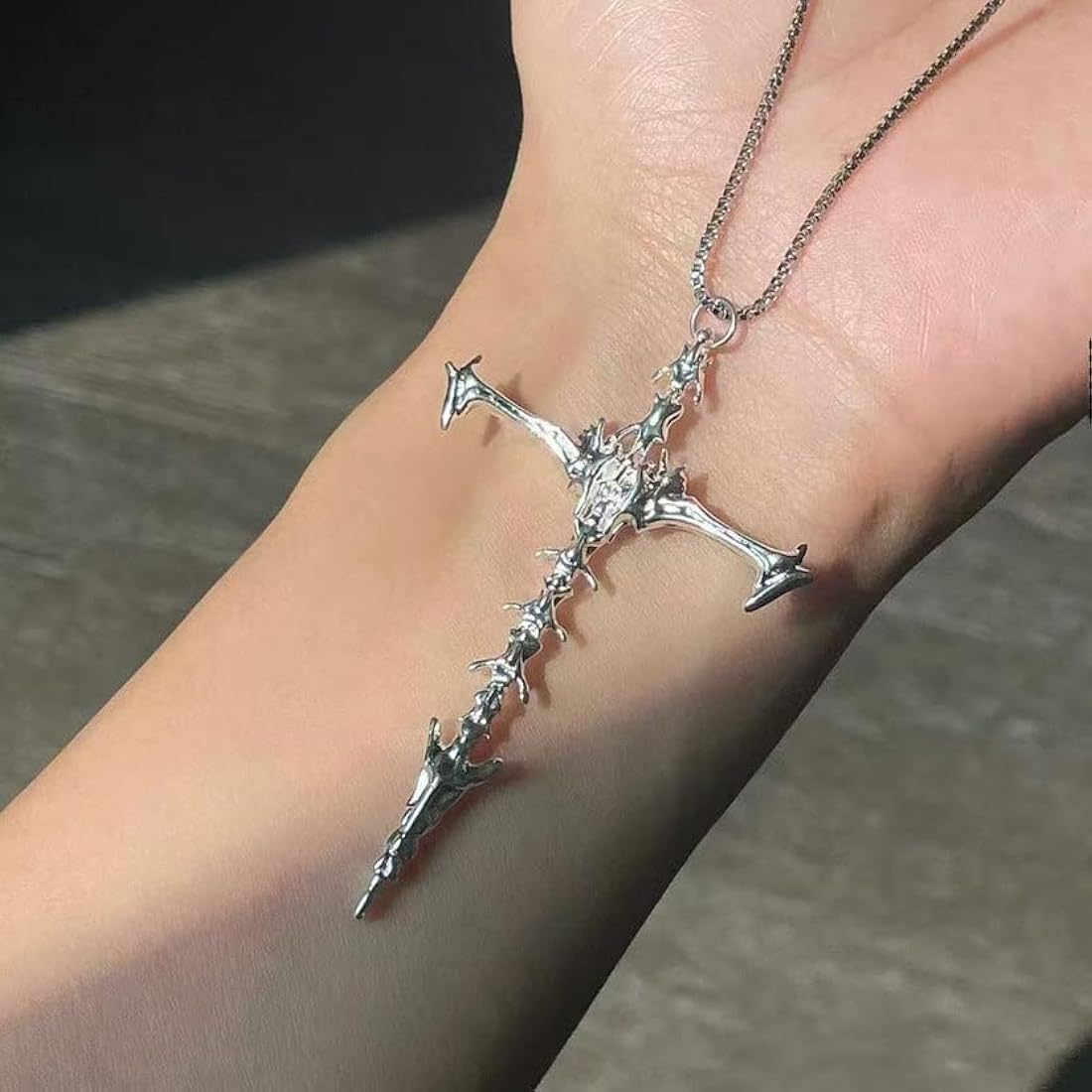 Buy ZeonX Gothic Cross Pendant Necklace, Stainless Steel, Silver