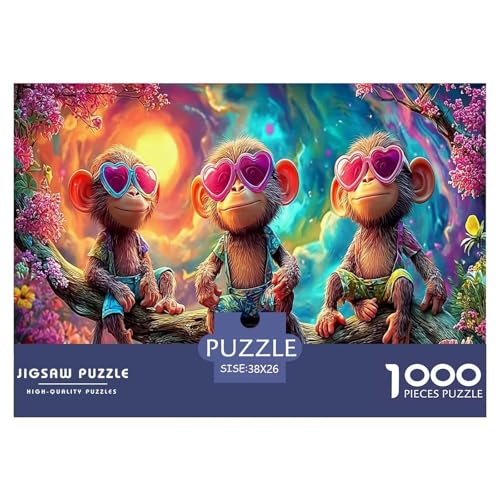 Puzzle Monitos de Amor 1000 Piezas para Adultos – Monos (Gafas de Sol & Rama) Papel Reciclado, Actividad Divertida para el Hogar, Gran Idea de Regalo 38x26cm/1000pcs