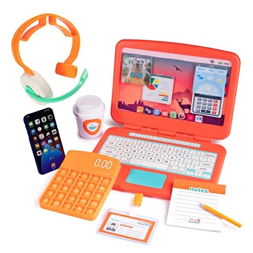 Born Toys Pretend Play Home Office Set for Ages 3-7 - Includes Toy Laptop, Phone, Calculator, Pop It & Headset