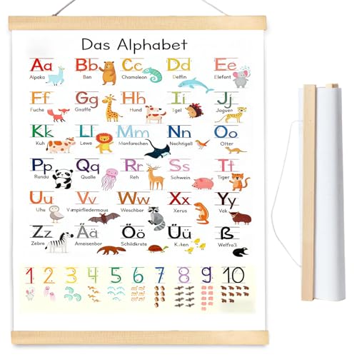 LeLiangLiang ABC Poster für Kinder 30x40 cm Alphabet PostersAlphabet Zahlen Lernposter zum Buchstaben Lernen Tieren Design Zahlen Buchstaben Poster Alphabet für Kinderzimmer Grundschule Vorschule
