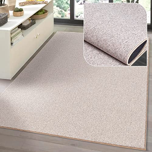 the carpet Natal Moderner einfarbiger Teppich Wohnzimmer, für die Küche geeignet, Tufting, robuster Kurzflor mit Filz-Rücken, weich & schmutzabweisend, Beige, 160 x 230 cm