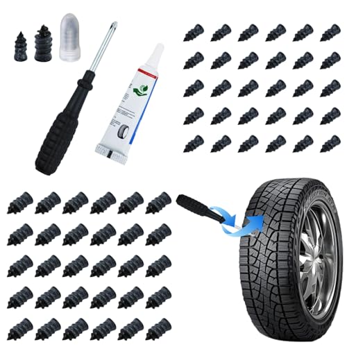 Image of 60 Pack Rubber Tire Repair Nails, Tubeless Vacuum Tire Puncture Repair Screws Emergency Self-Fix Tool Compatible with Car Motorcycle Jeep