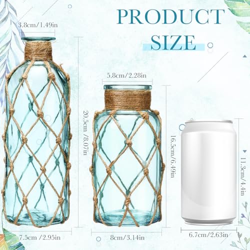 Image of Chuangdi Set of 2 Coastal Glass Flower Vase with Boho Rope, Light Blue