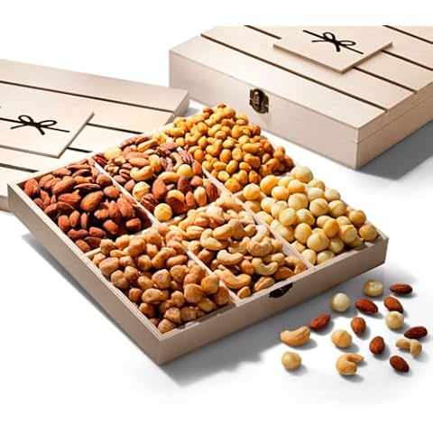 Nuts Gift Basket for Families, 6 Variety in Reusable Wooden Crate Fathers Day Gift Baskets, Gourmet Food Gifts for Delivery Prime, Fruit Nut Gift Box Sympathy Ideas for Men Woman Mom Dad Grandma Cover