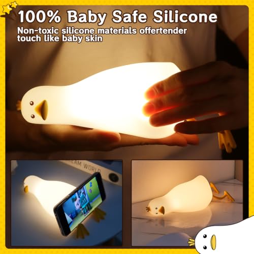 Image of Cute Duck Night Light: LED Baby Silicone Duck Lamp - 7 Colors Kids Night Lamp - Rechargeable Nursery Nightlight - Timer Function Bedside Lamp - Cute Bedroom Decor - Gifts for Children
