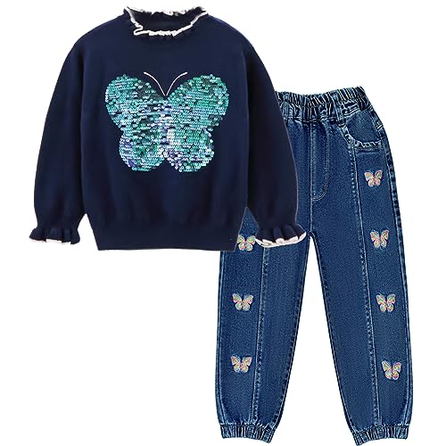 Image of Peacolate 18M-7T Toddler Big Girls Pants Clothing Set 2pcs Cotton top and Jeans