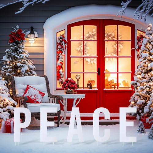 5 Pcs Peace Yard Sign Letter Cutouts Christmas Winter Yard Signs to Spell Peace with 12 Stakes Lawn Sign for Xmas Party Decorations Guidepost Open House, 18 Inches Tall - Image 7