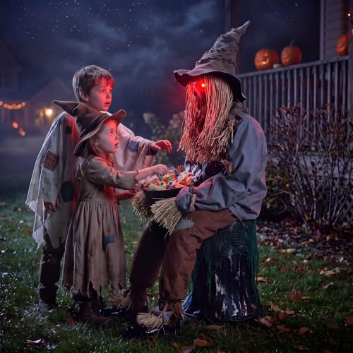 JOYIN 49" Halloween Animatronic Sitting Scarecrow, Halloween Decorations Outdoor Sound Activated Jump Scare Prop with LED Eyes, Spooky Sounds, Scary Haunted House Props for Garden Yard Lawn by JOYIN - Used condition - Image 6