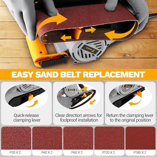 Belt Sander Corded: DEKOPRO 8.4A Belt Sander Handheld with Dust Bag & 2 Metal C Clamps, 1010W 3×21-Inch Power Belt Sanders with Variable-speed Control for Woodworking by DEKOPRO - Image 5