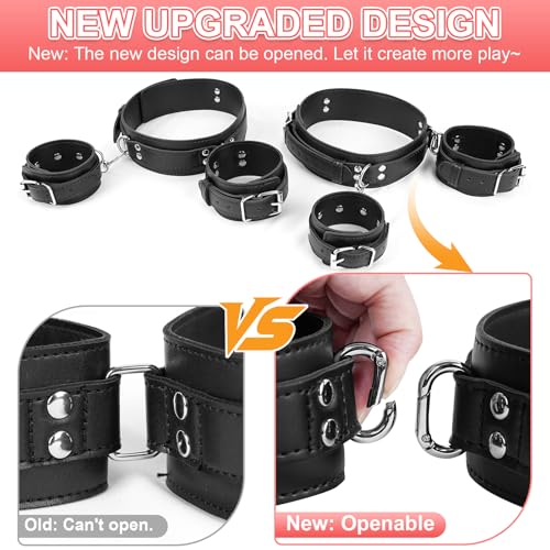BDSM Bondage Handgelenk Oberschenkel und Knöchelriemen Fesseln Set, Sexspielzeug für Frauen mit Verstellbaren Beinriemen Handschellen, Leder 3 in 1 Kit für Paare Anfänger Spiel (Dark)