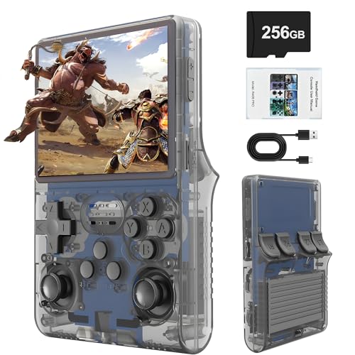R40S PRO Retro Gaming Console, 30000+ HD Games Handheld Game Console, 3800mAh Rechargeable Mini Retro Video Console with 256GB TF Card, Portable Pocket Arcade (Transparent Grey)