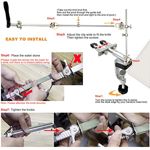 Ruixin Pro Rx-009 Kitchen Knife Sharpener System With 6 Whetstones, 360° Rotation Flip Design, Fixed Angle Stainless Steel Professional Chef Knife Sharpening Kit Fine Grinding Polishing Tool #TOP5