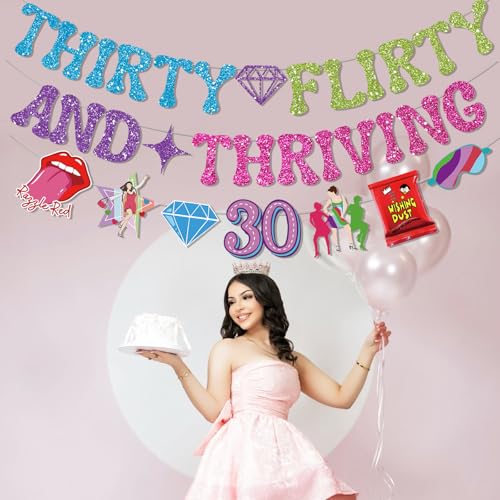 Thirty Flirty and Thriving Decorations with Banner Garland 30 Flirty and Thriving Birthday Decorations Thirty Birthday Decorations for Talk Thirty to Me Party by HigzYovn - Used condition - Image 5