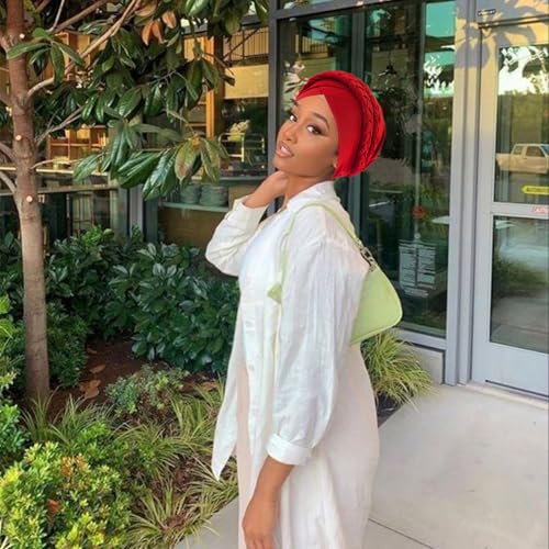 Image of DRESHOW African Women Turban Caps Beanie Twist Headscarf Pre-Tied Double Twisted Braid Hair Cover Wrap Hat Chemo Cancer Cap