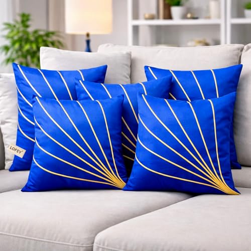 Image of LOFEY Dupion Silk Cushion Cover, 16 x 16 Inch (40 x 40 cm), Decorative Sofa Pillow Cover, Zipper Closure (2, Blue)