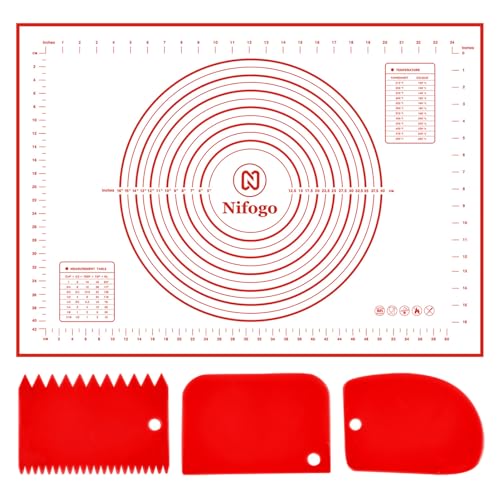 Nifogo Spianatoia per Impastare 70x50 cm con Tagliapasta, Grande Tappetino Silicone Forno Cucina Riutilizzabile Antiaderente Resistente per Pizza Pasta Macaron