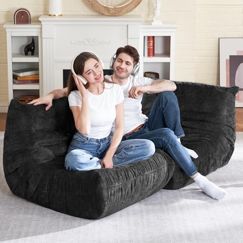 Image of HABUTWAY Giant Bean Bag Chairs Lazy Sofa for Adults,Corner,Black | Memory Foam Bean Bag Chairs,Fireside Corner Chair,Lazy Floor Corner Sofa for Living Room, Bedroom, Dorm, Office