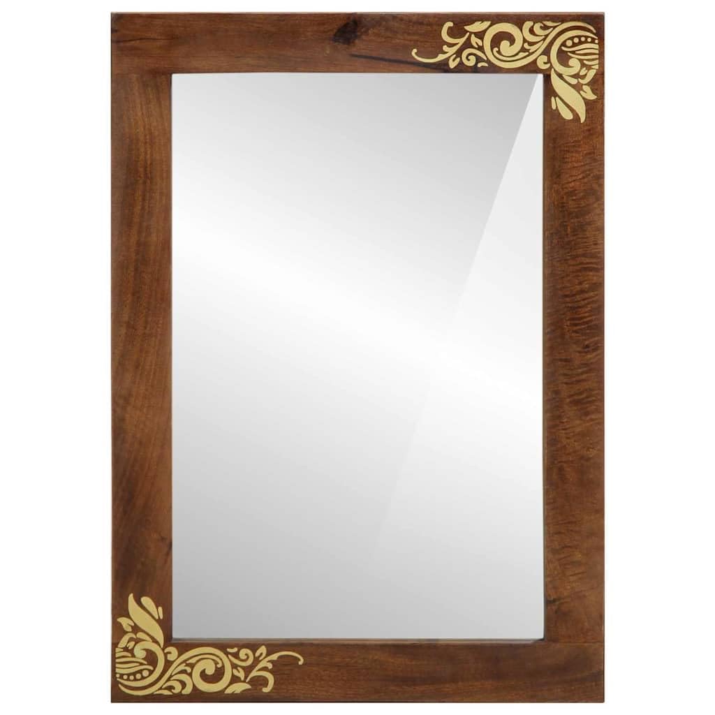 KKgypkn Rectangular Bathular Mirror 70x50cm with Honey Brown Mango Wood Frame for Modern Bathroom Decor